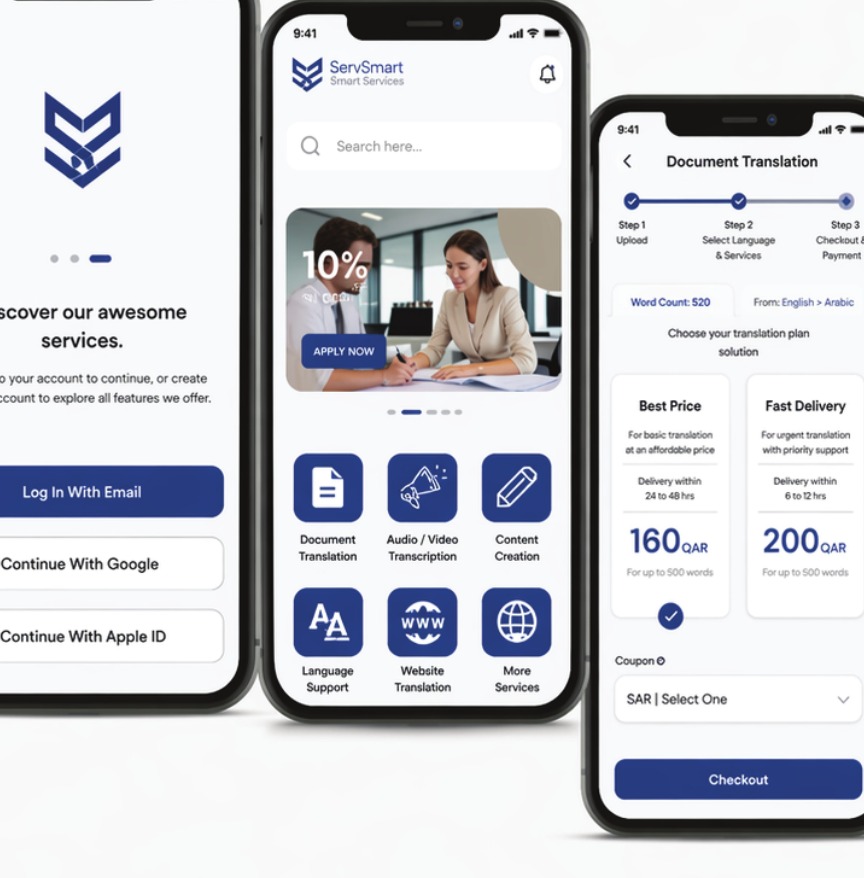 ServSmart application interface on mobile phones