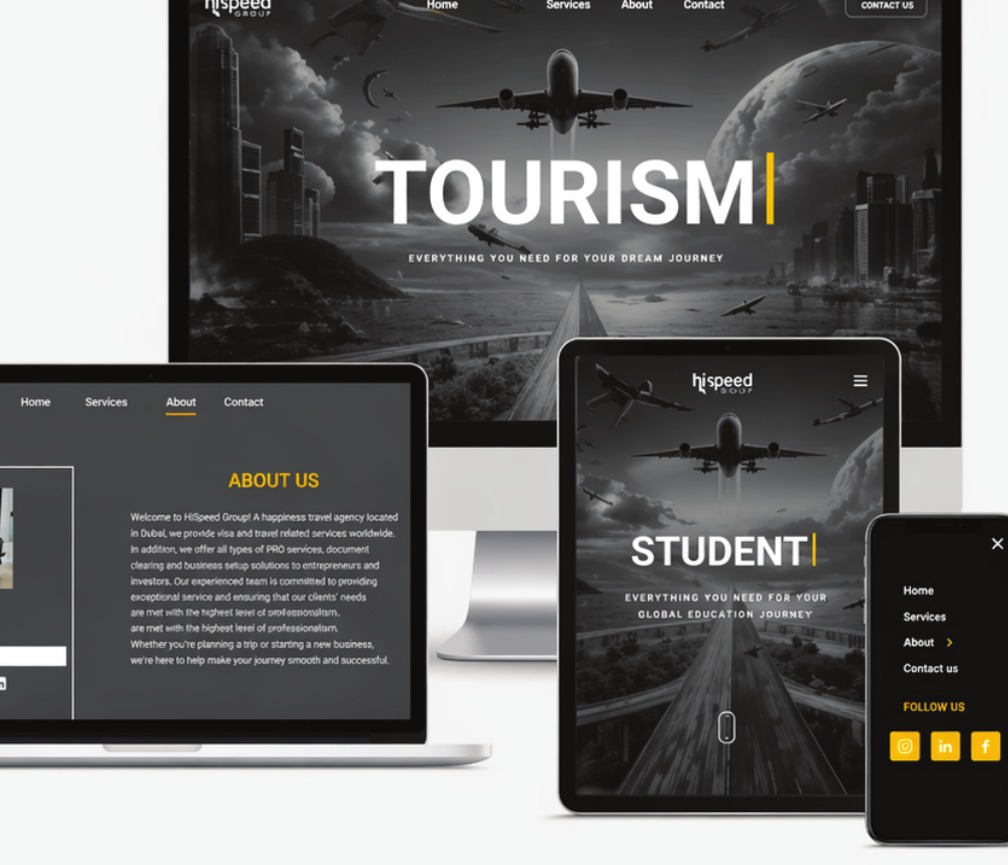 Hispeed Group responsive website shown across desktop and mobile screens